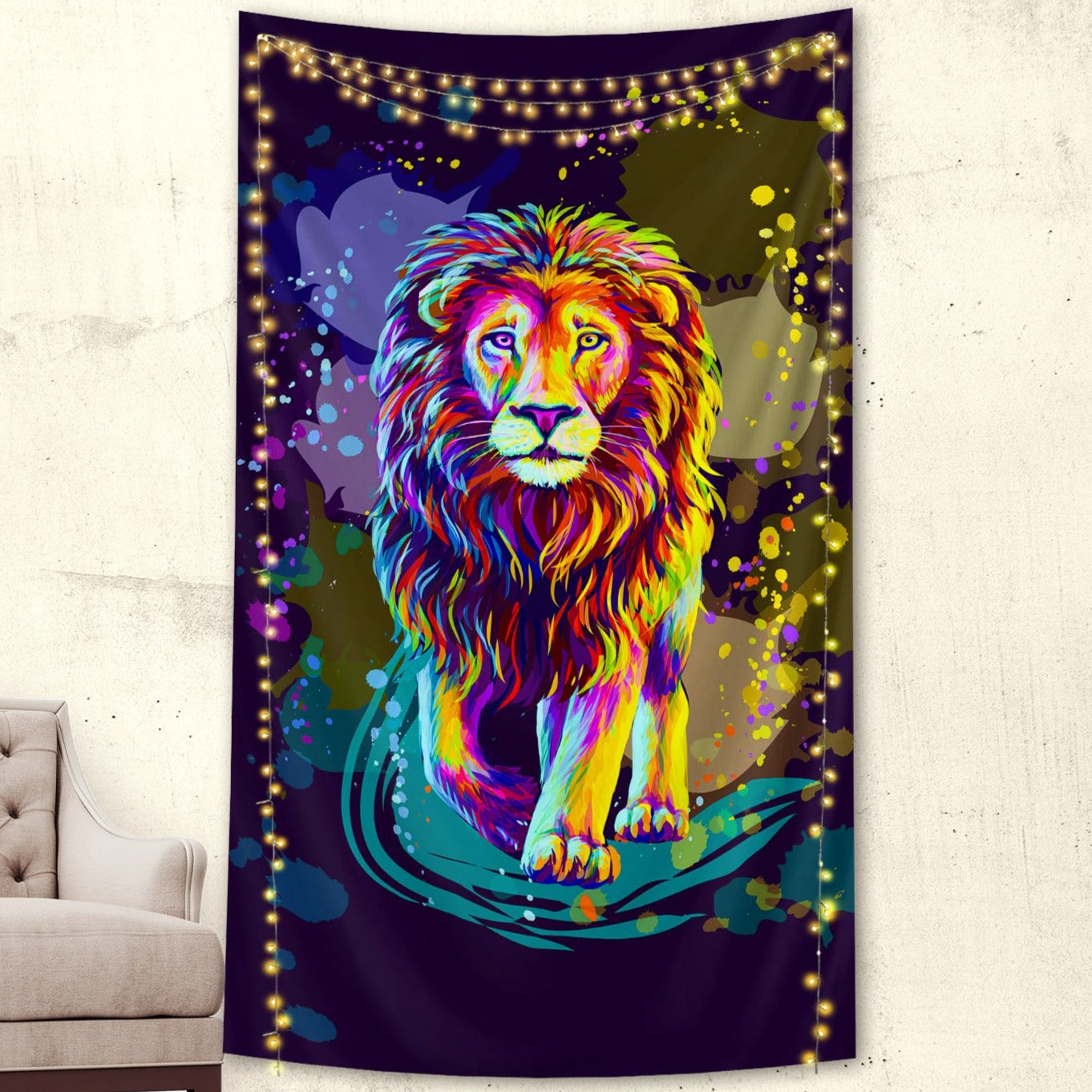 Colored Lion Tapestry